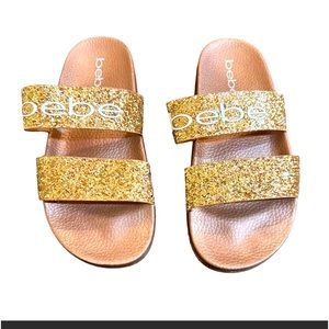 Bebe Sandal Slides Rose Gold Glitter Size 7